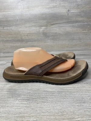 Merrell Flip Flops Men's Size US 10 Dark Earth Brown Leather Outdoor Sandals - Image 1 of 4