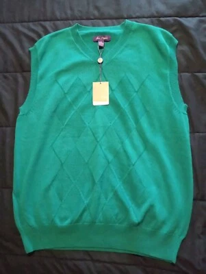 Nuevo con etiquetas Chaleco Suéter de Golf Alan Riverer Argyle Cuello en V XL Algodón Verde azulado 2F Foto 1 de 4