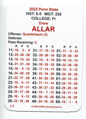 DREW ALLAR 2022 APBA Juego PSU Penn St Nittany Lions QB Foto 1 de 2