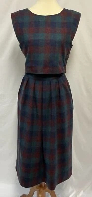 Vintage Lanz Originals S/M Blue Plaid Wool 2 Piece Pinafore Jumper Set Top Skirt - Image 1 of 4