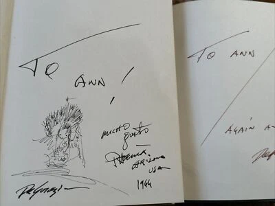 TED DEGRAZIA ORIGINAL DRAWING DOODLE 2 AUTOGRAPHS 2 BOOKS FAMOUS VINTAGE LISTED - Image 1 of 4