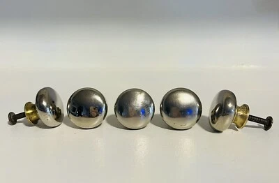 Vintage Cabinet Knob Solid Drawer Pull Nickel Brass Set Of 5 Hardware - Image 1 of 4