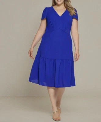Vestido Donna Karan DKNY Midi 20W Azul Cobalto Manga Corta Fluido Lavable NUEVO $139 Foto 1 de 4