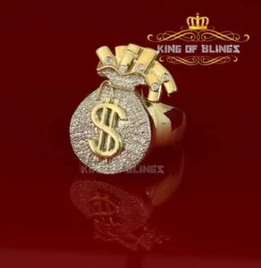 0.25 CT Real Diamond Money Bag 925 Sterling Silver Yellow Men's Ring Size 10.5 - Picture 1 of 12