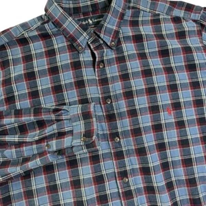 Polo Ralph Lauren Shirt Men XLT Navy Blue Plaid Thick Cotton Classic Fit L/S - Picture 1 of 6