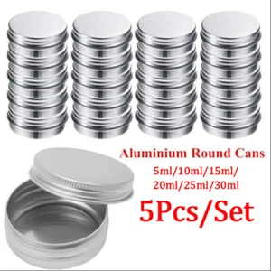 5Pc Aluminum Mini Round Tin Metal Container Bottles Storage Jar Screw Lids Bo ZC - Picture 1 of 15