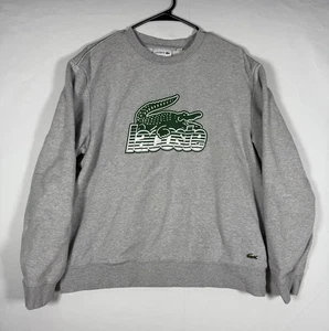 Lacoste Sweatshirt Mens XL Gray Unbrushed Fleece Crew Spellout Croc Logos $145 - Picture 1 of 8