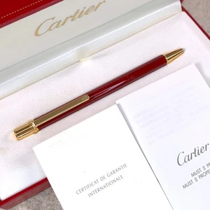 Cartier Ballpoint Pen must Bordeaux Lacquer Gold Finish w/Case & Papers - Picture 1 of 17