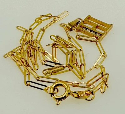 Collar Cadena Oro 14K Italia 16" con Hermoso Colgante H con Diamantes Foto 1 de 4