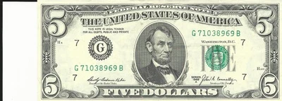 One $5 FRN "G" 1969A old style small head circulate but very clean - Image 1 of 2