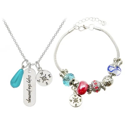 Juego de pulsera y collar Glam & Glow "Enjoy the Journey" tono plata Foto 1 de 4