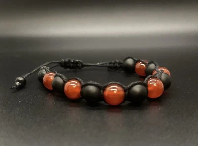 Red Jasper & Matte Black Onyx Hemp Bracelet Handmade Unisex - Image 1 of 2