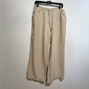 Liz Claiborne Tabitha Silk Linen Tan Wide Leg Capri Pants Size 14 - Picture 1 of 11