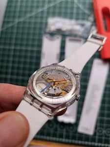 Swatch Mens Clearly Gent Watch + Extra Strap - 34mm Face - Picture 1 of 12