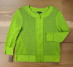 Lafayette 148 Cardigan Knit Sweater Boatneck Full Zip Cotton Green Women Sz M - Picture 1 of 6