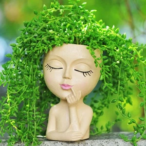 Face Planters Pots Head Cute Plant Pots for Indoor Plants Resin Head Planter ... - Picture 1 of 7
