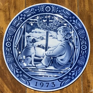 Christmas Plate Vintage Georg Jensen Inc Denmark Blue Winter Scene 1973 FREESHIP - Picture 1 of 4