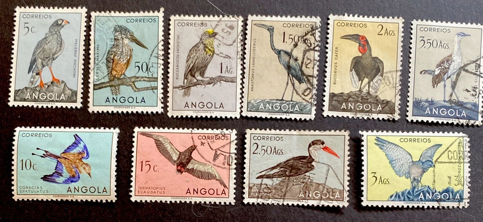 10 Topical Angola Birds in Natural Colors from 1951 Stamp Lot - Image 1 of 1