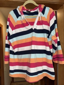 Tribal Pullover Hoodie Damen Gr. XL blau orange rosa weiß 3/4 Ärmel - Bild 1 von 6