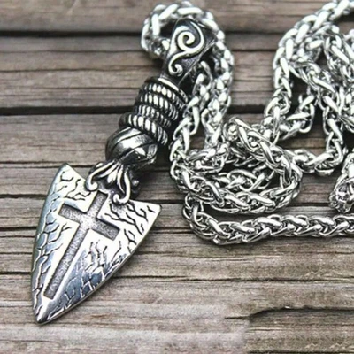 Stainless Steel Necklace Arrow Head Cross Pendant Snake Chain Rustic Western - Image 1 of 4