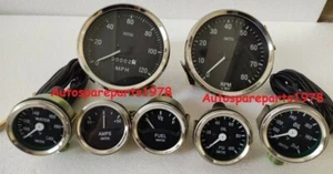 Smiths Kit 52mm Oil Temp Oil psi Fuel amp + Speedo 0-120MPH + 0-80RPM 100MM BC - Picture 1 of 3