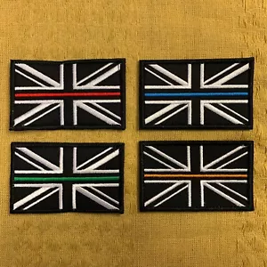 UNION JACK FLAG EMERGENCY SERVICES FLAG MORALE PATCH,THIN RED,GREEN,ORANGE LINE - Picture 1 of 9