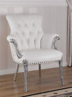 Fauteuil Katrin style Baroque Moderne feuille argent similicuir blanc boutons...