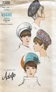 1960's VOGUE Misses' Hat Adolfo Pattern 7200 Size 21.5 UNCUT - Picture 1 of 2
