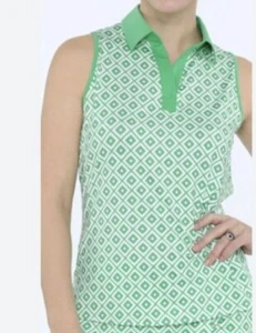 NEW Belyn Key Cutaway Sleeveless La Jolla Print Golf Tennis Shirt Green White XS - Picture 1 of 7