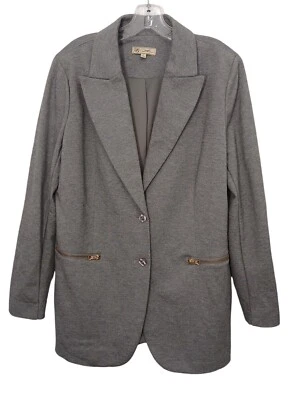 DG2 Diane Gilman Jacket Blazer Women’s Size L Gray Pockets Gold Zippers Career  - Image 1 of 4