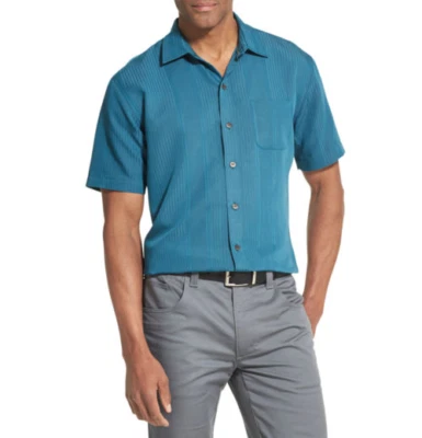 Van Heusen Men's Short Sleeve Button Down Shirt Blue Stripe Air Non-Iron Size: M - Image 1 of 3