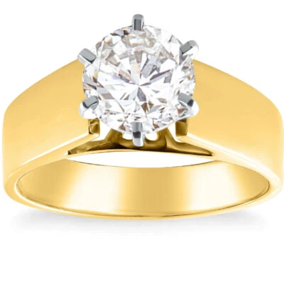 Certified 2Ct Round Diamond Solitaire Engagement Ring 14k Yellow Gold Lab Grown - Image 1 of 4