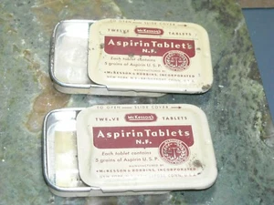 2 Vintage McKessons aspirin tablets tins slide top 1 7/8 X 1 7/16  - Picture 1 of 4