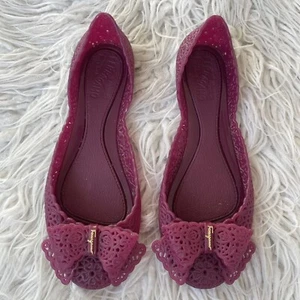 Salvatore Ferragamo Maroon Purple Nilly Jelly Laser Cut Bow Ballet Flats Size 8 - Picture 1 of 14