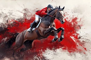 Show Jumping Horse Canvas Picture Print Wall Art - Picture 1 of 3