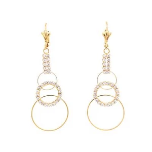 2 Zoll Ohrhänger mit Zirkonia Steinen 14 Karat Gold gefüllt Leverback - Bild 1 von 2