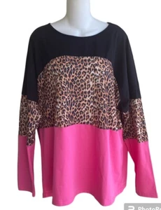 Boutique Top rosa schwarz Animalprint gestreift 3/4 Arm Gr. XL Baumwollmischung neu - Bild 1 von 3