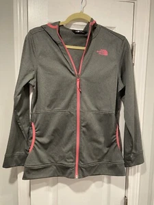 The North Face Girls Gray Neon Pink Full Zip Track Jacket Hoodie Pockets Size XL - Picture 1 of 12