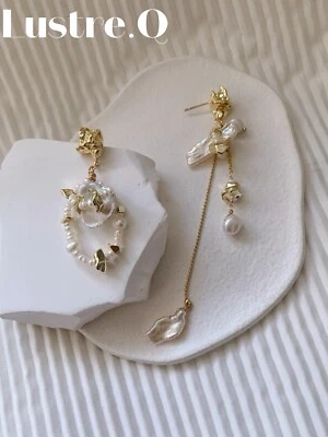 lustre.Q Natürliche Barock Perlen exklusives Design asymmetrische Ohrringe - Bild 1 von 4