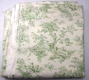P. Kaufman Child's Play Toile Fabric Remnant~Green/Off-White~3-1/4 Yards - Picture 1 of 6
