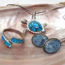 Sterling Silver Jewelry Set with Blue Opal 14.50g