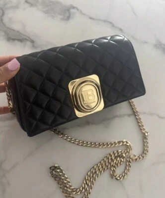 Auténtico Bolso de Mano Balmain Acolchado Bandolera Cuero de Cordero Negro Cadena Dorada Foto 1 de 4