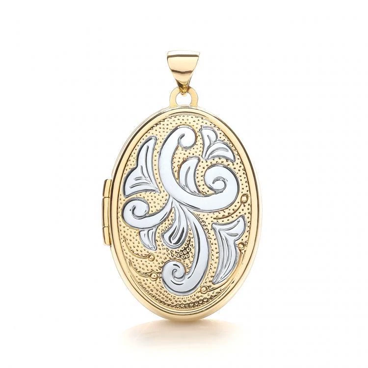 9ct Two Colour Gold Patterned Oval Locket - Image 1 of 1