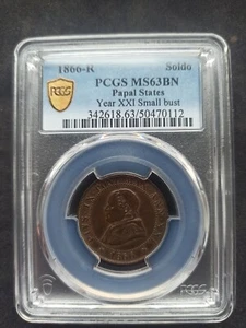 Italy : Papal States : Soldo 1866 R ; PCGS : MS 63 - Picture 1 of 2