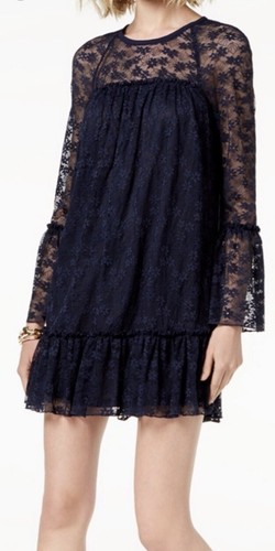 Abito Michael Kors manica lunga pizzo volant blu navy babydoll taglie forti XXL 0X