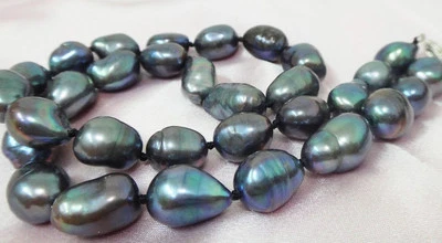HUGE 18"12MM NATURAL SOUTH SEA GENUINE BLACK GRAY BLUE PEARL NECKLACE 14K - Image 1 of 2