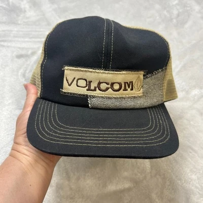 Volcom Mens Trucker Hat Cap Black Tan Adjustable Patch Logo - Image 1 of 4