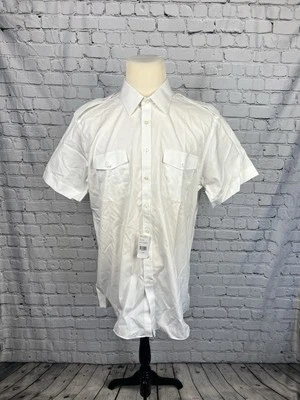 NET JETS BY Brooks Brothers White 17 1/2 Slim Fit Short Sleeve Pilot Shirt NWT - Image 1 of 4