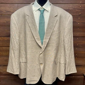 Oak Hill Blazer Mens 5XL Beige Paisley Linen Rayon Sport Coat Jacket 62R/64R - Picture 1 of 24