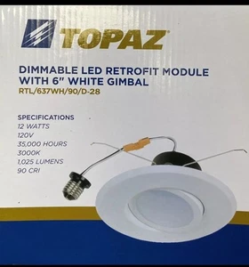 Topaz RTL/637WH/90/D-28 6” Dimmable LED Retrofit Module White Gimbal 12W 105 Lum - Picture 1 of 3